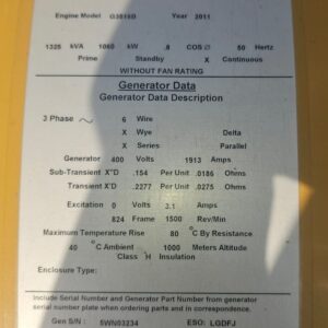 CAT G3516B 1325 kVA Gas Generator