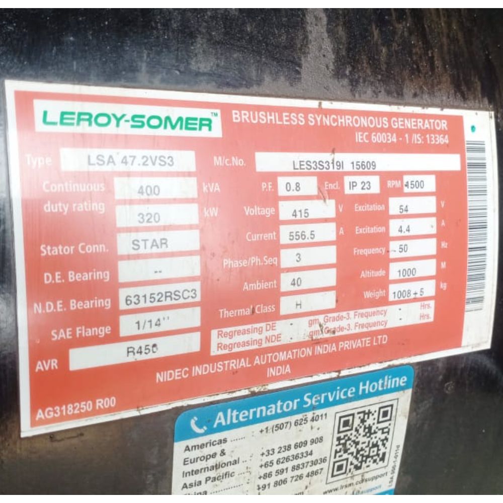 Used Leroy Somer 400 kVA Alternator LSA 47.2VS3 5