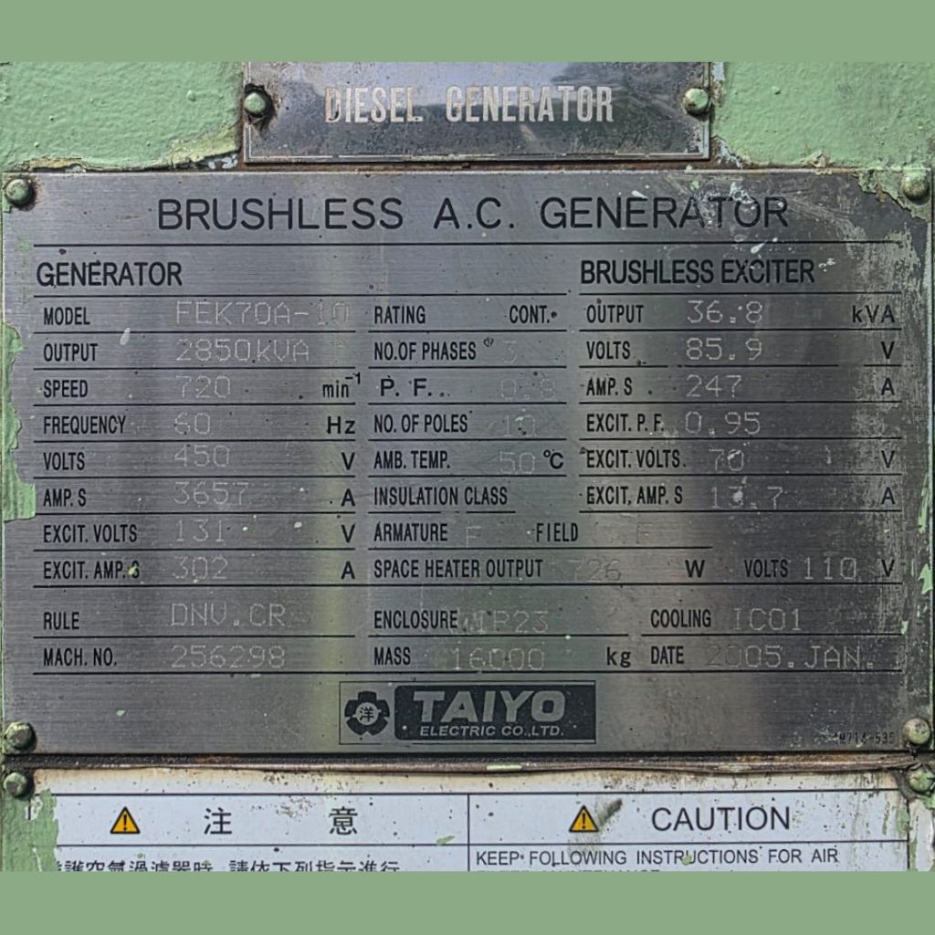 TAIYO FEK70A-10 2850 kVA Brushless Alternator 2