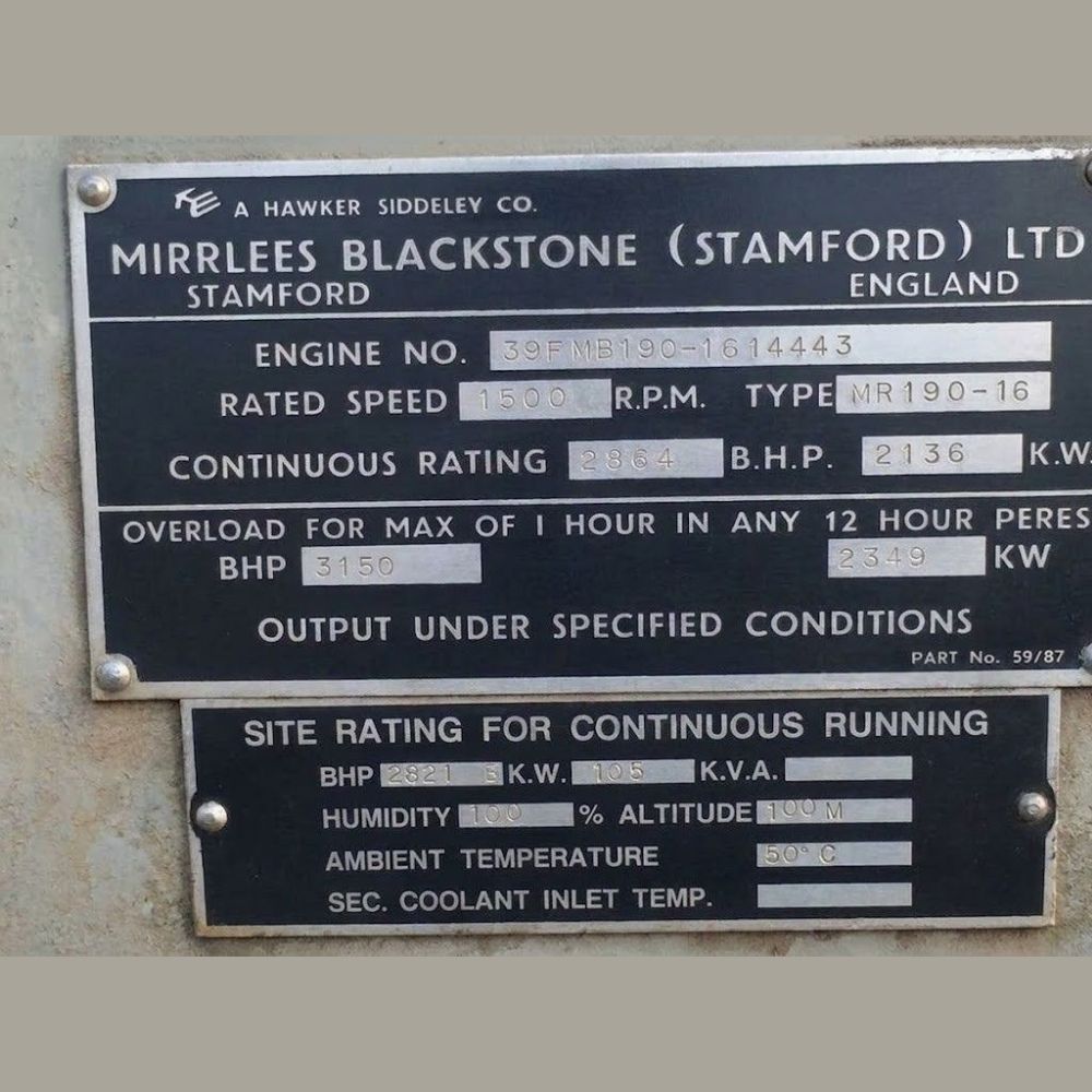 Used Mirrlees Blackstone MB 190-16 Diesel Generator Set 2,500 kVA 4