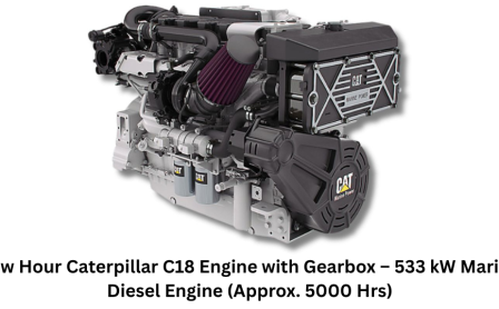 Low Hour Caterpillar C18 Engine with Gearbox – 533 kW Marine Diesel Engine (Approx. 5000 Hrs)